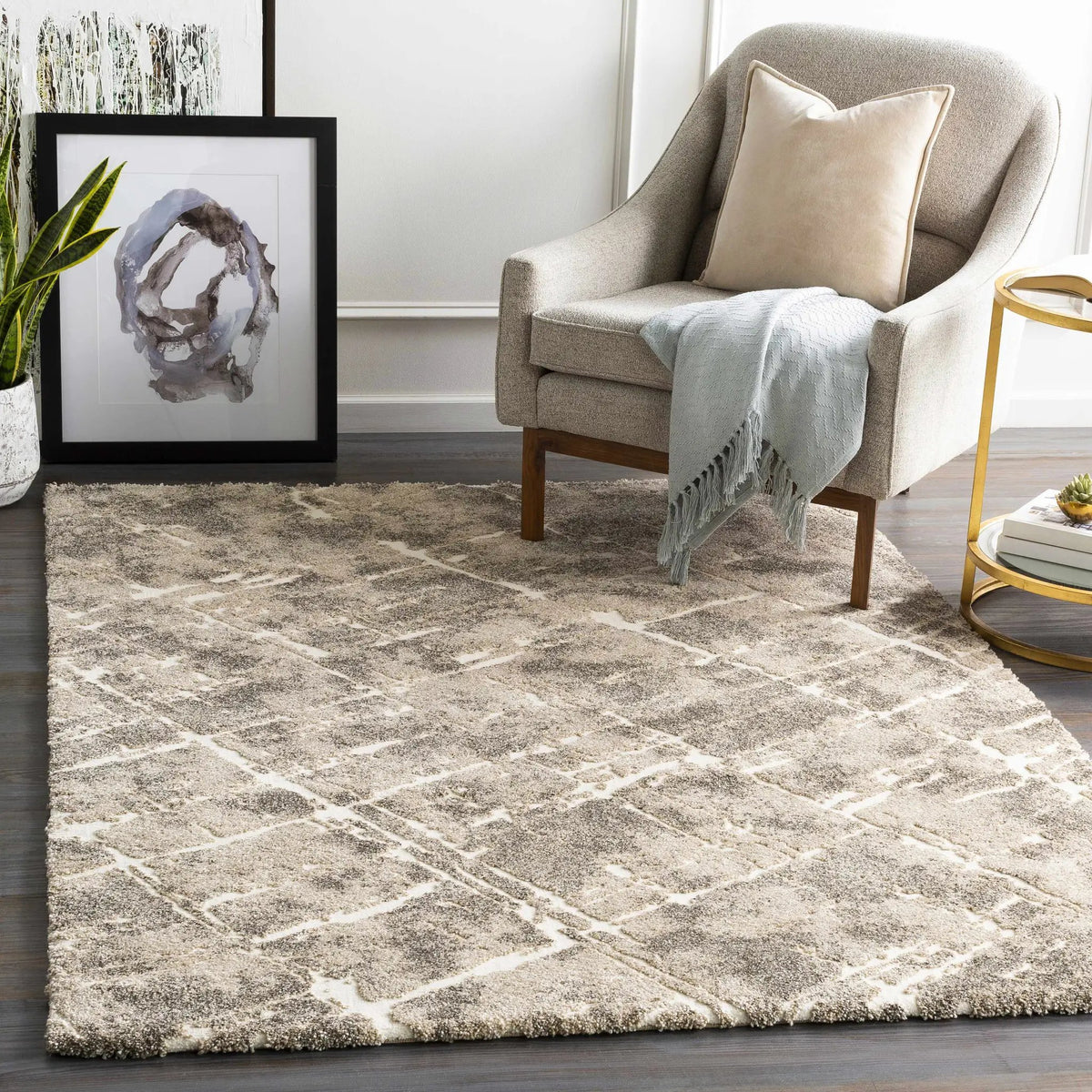 Bearsdale Abstract Thick Rug, installed in a room