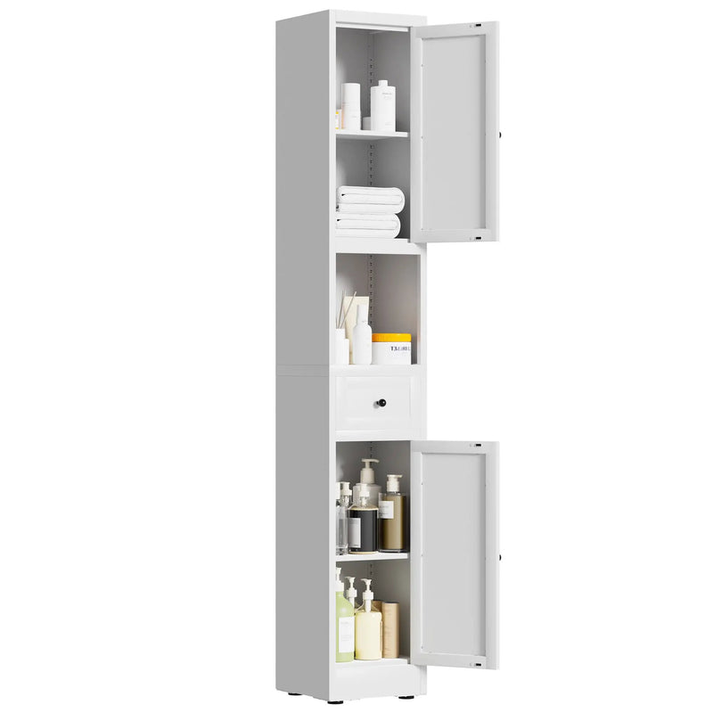 Tall Narrow Bathroom Cabinet With 5-Tier Storage, Adjustable Shelves, Freestanding - White by HouseOfZazla