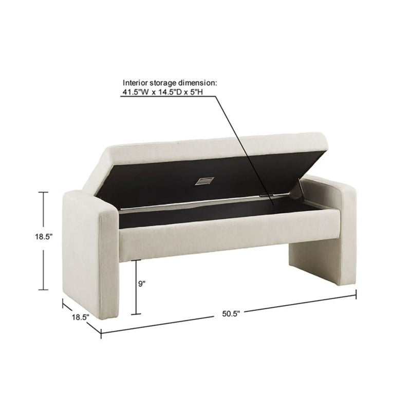 Elegant Soft Close Storage Bench Polyester Upholstery - Cream by Unique Piece Furniture