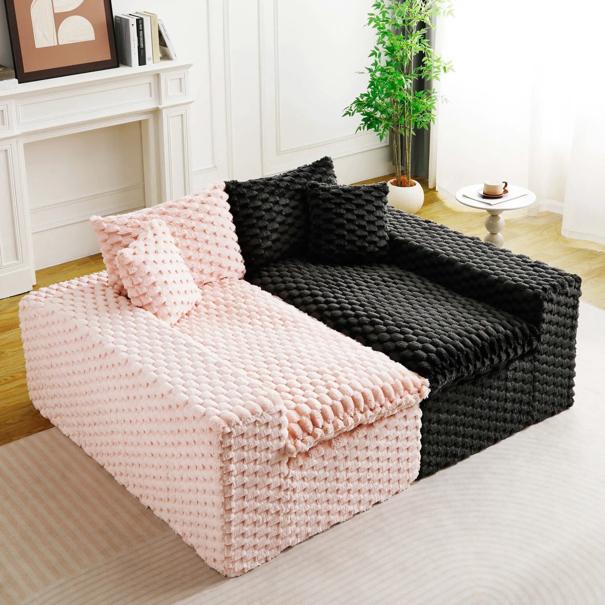 Multifunctional Sofa Pink Black, Fits 4 People by HouseOfZazla