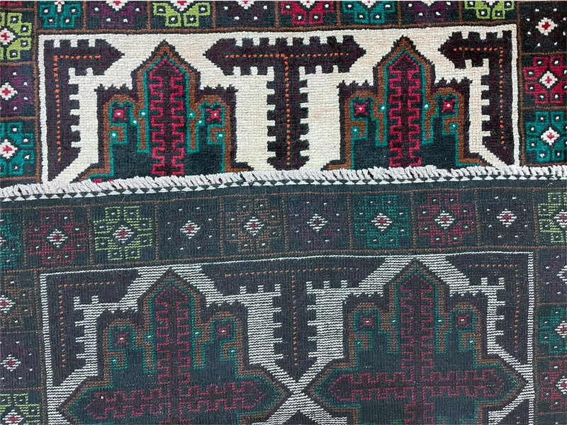 3 X 4.4 Vintage Handmade Tribal Wool Rug Balouchi Rug Afghan Rug Red Beige Green by Jewel Rugs