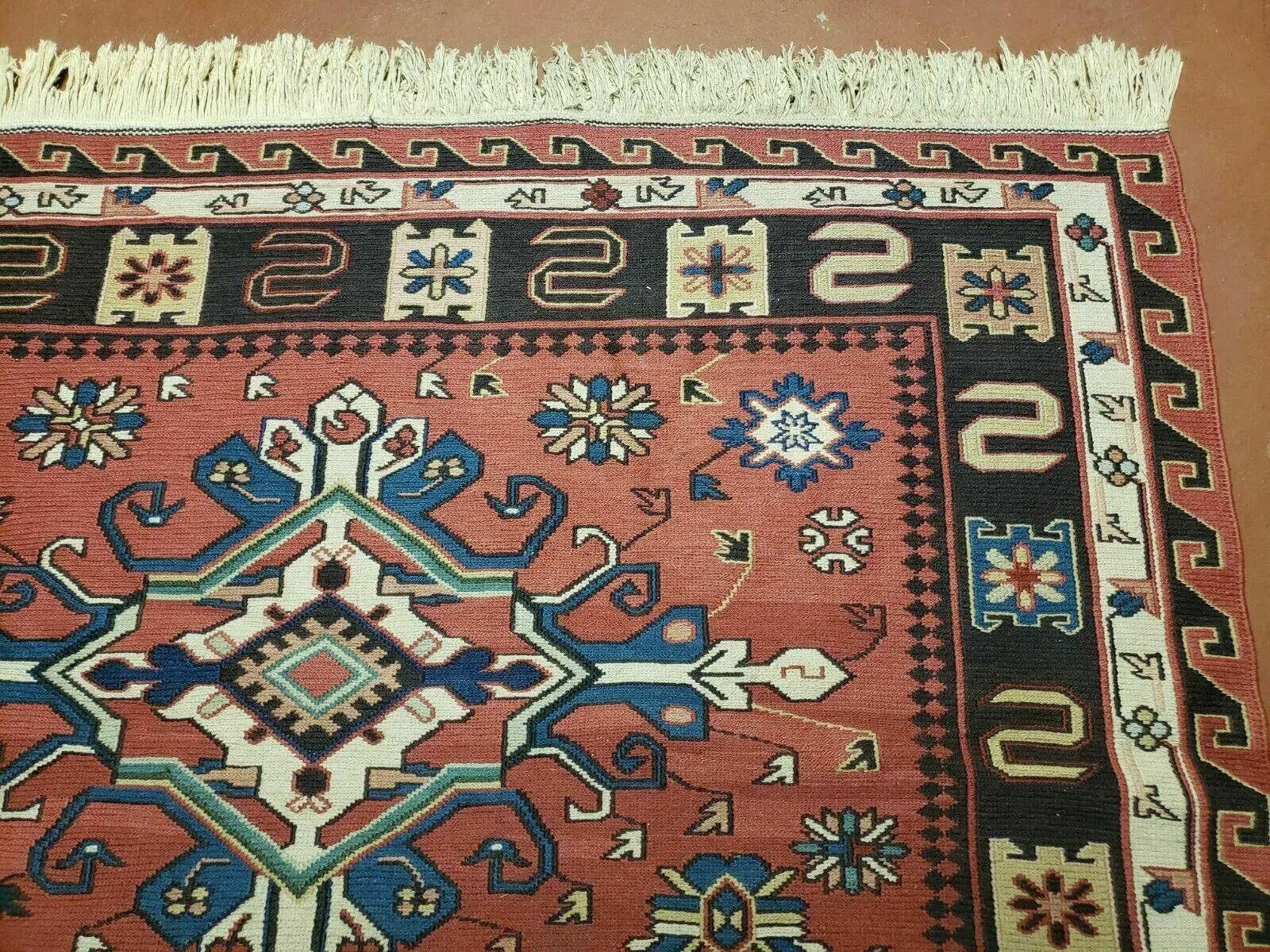 4' X 6' Vintage Russian Kilim Handmade Caucasian Soumak Flat Weave Wool Rug by Jewel Rugs