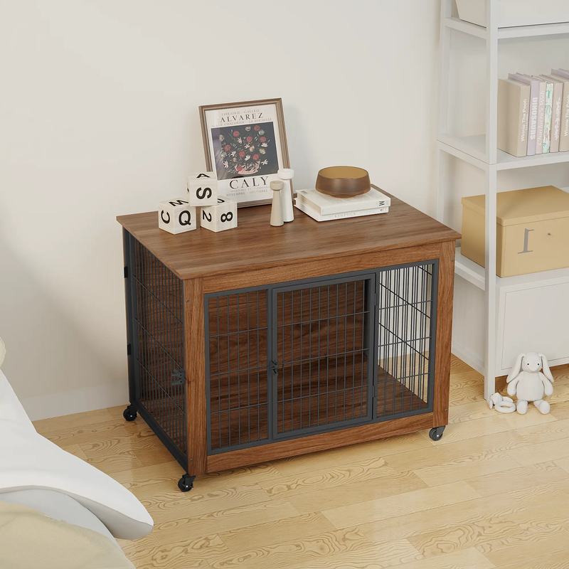 38.6" Dog Crate Furniture with Wheels for Small Dogs by HouseOfZazla