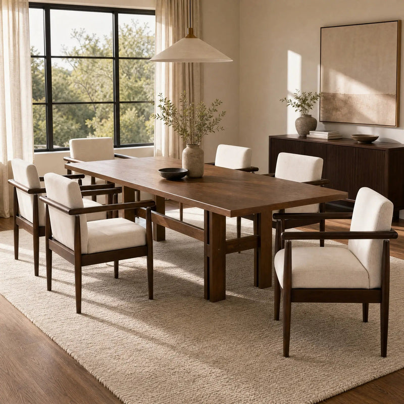 7-Piece Dining Table Set, Mid-Century 71" Rubber Wood by HouseOfZazla