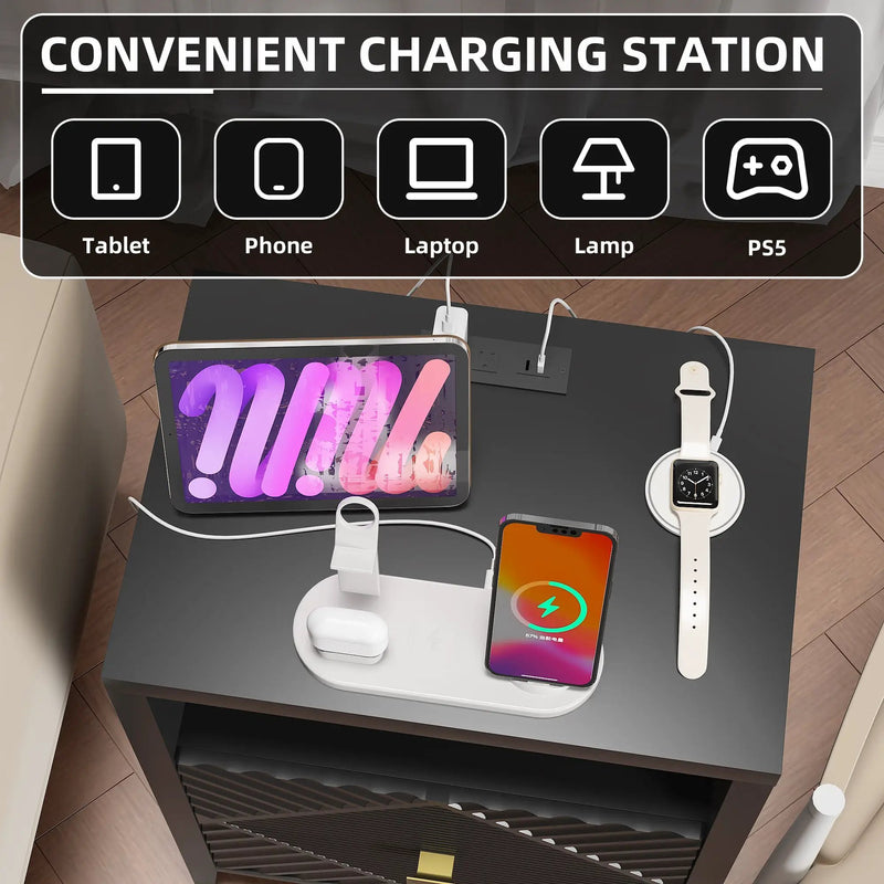 Modern Nightstand with Charger Station and USB Port by HouseOfZazla