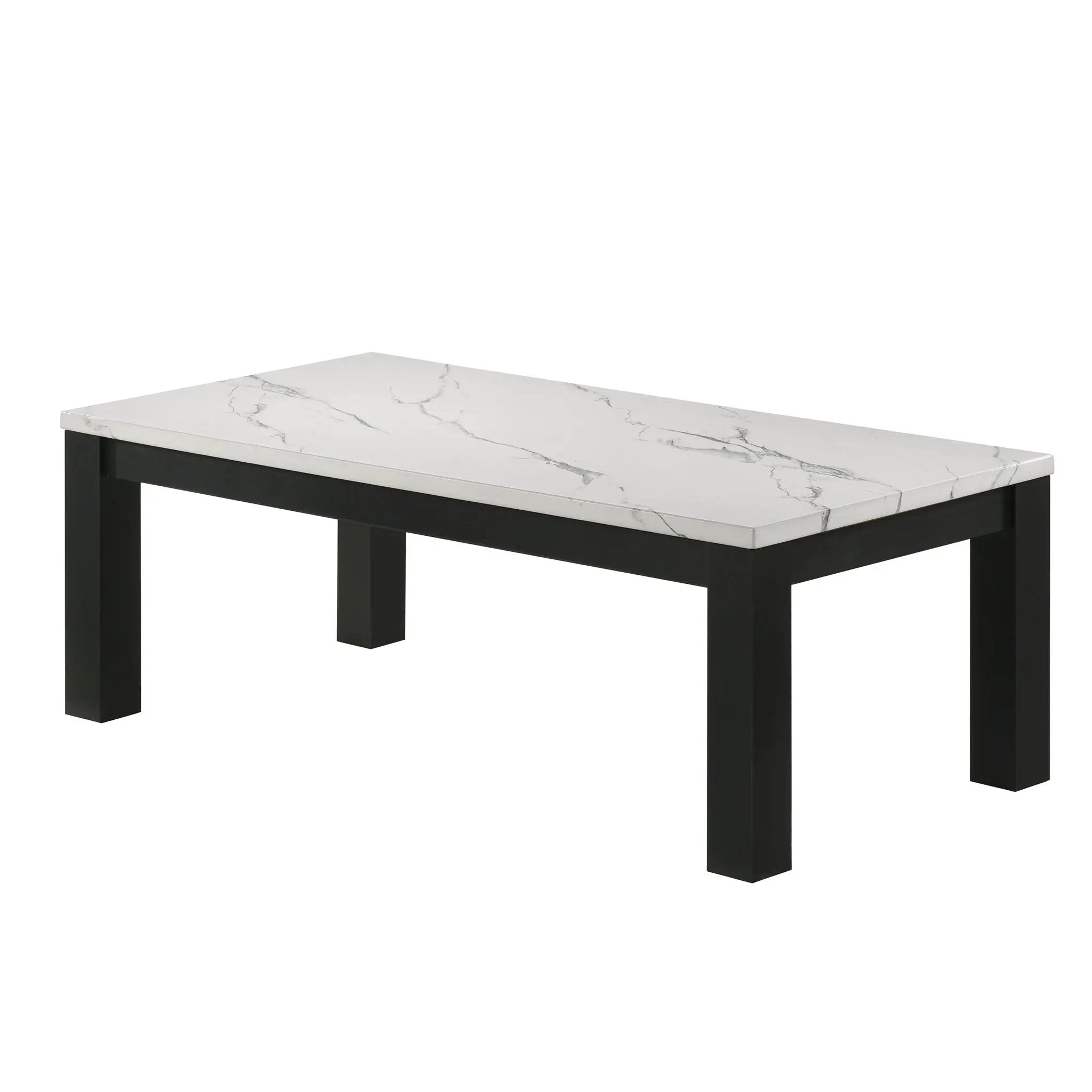 Modern 3 Piece Living Room Table Set With Faux Marble Top Wooden - Black / White by Unique Piece Furniture