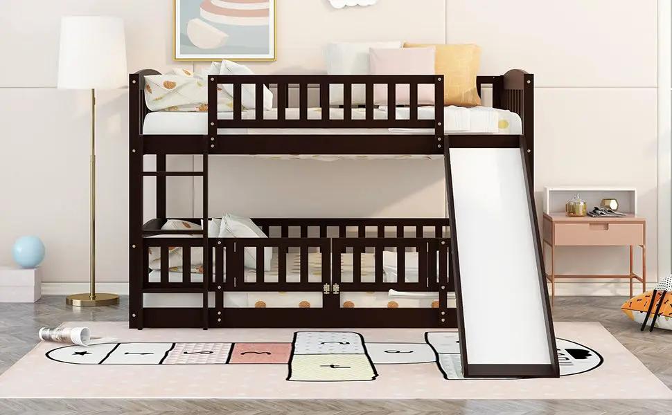 Low Bunk Bed With Slide, Fence And Ladder