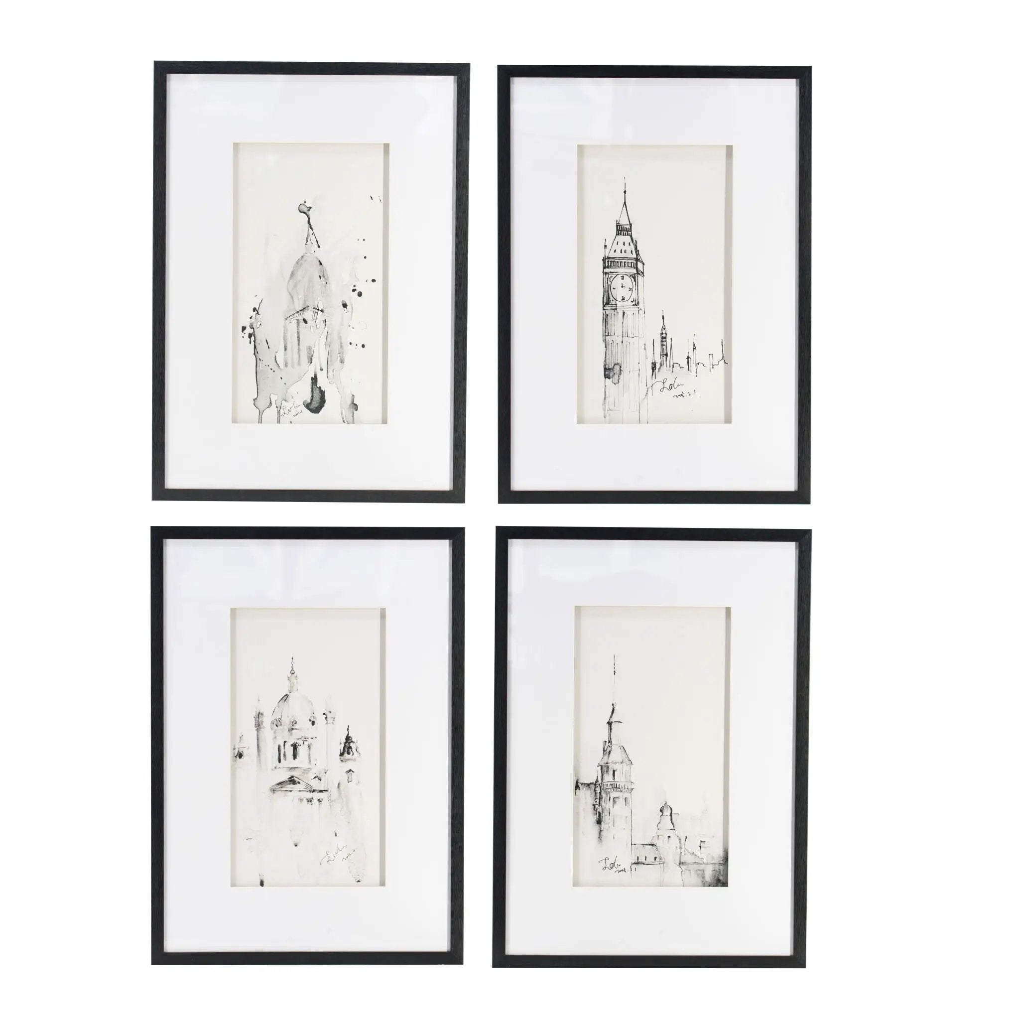 Architecture Wall Art Prints, Home Decor Art For Living Room Dining Room Entryway (Set of 4) - White / Black by Unique Piece Furniture