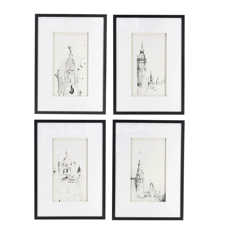 Architecture Wall Art Prints, Home Decor Art For Living Room Dining Room Entryway (Set of 4) - White / Black by Unique Piece Furniture