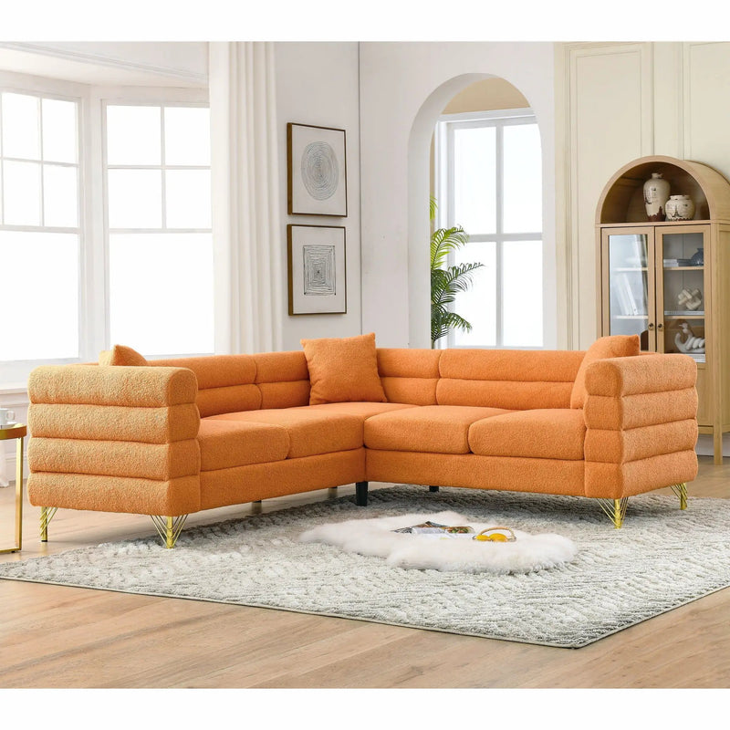 Oversized L - Shaped Corner Sofa, 5 Seater Sectional With 3 Cushions, Living Room Furniture - Orange by HouseOfZazla