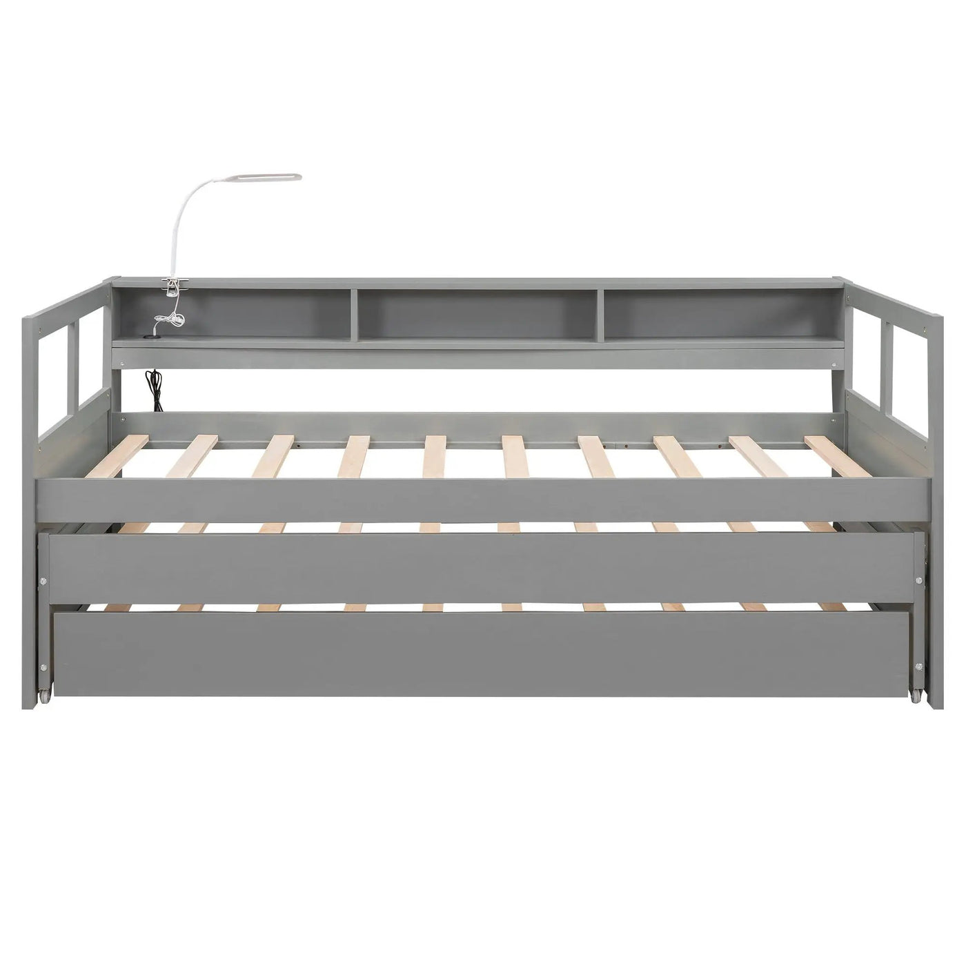 Daybed With 2 Trundles, 3 Storage Cubbies, Built In USB Charging Light by Unique Piece Furniture