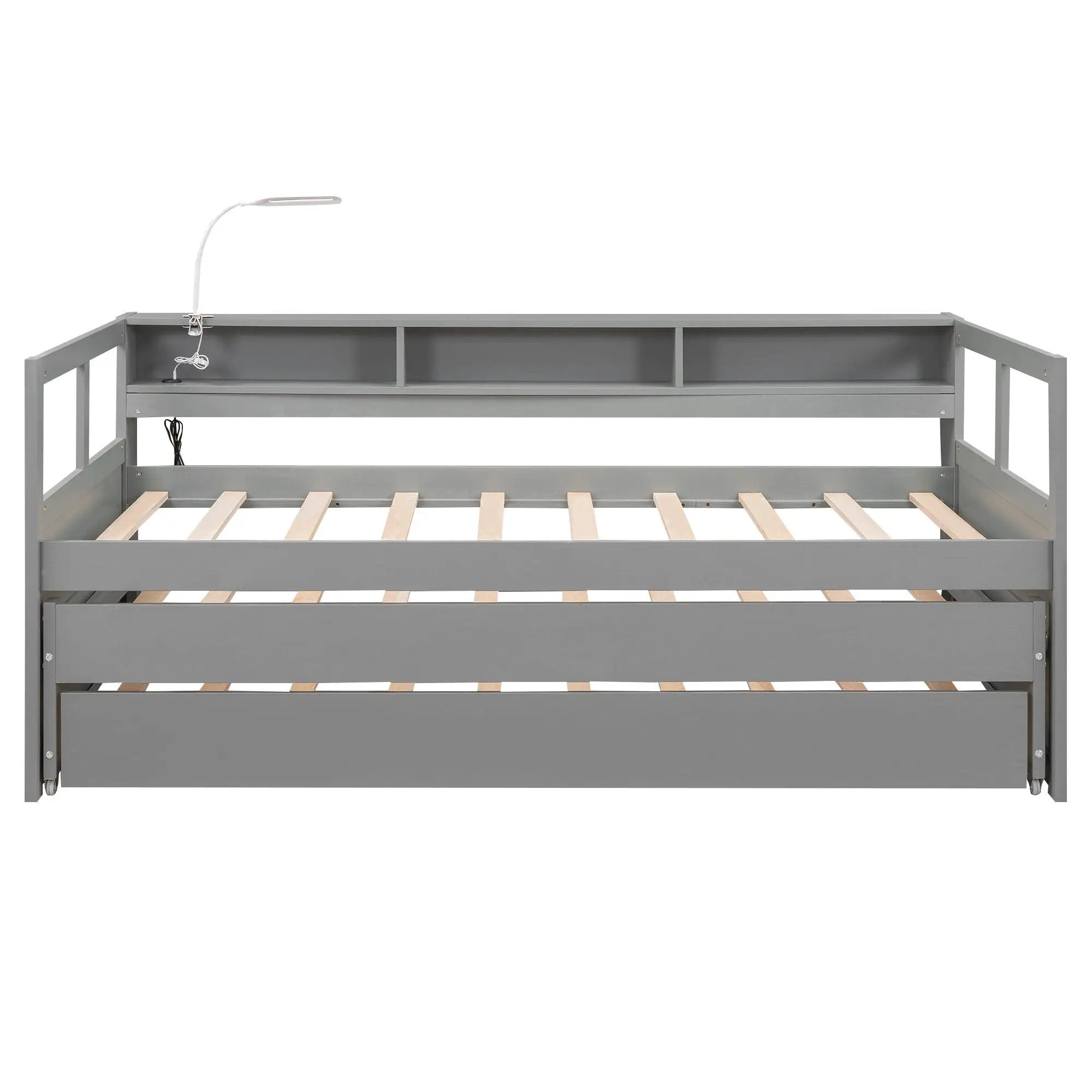 Daybed With 2 Trundles, 3 Storage Cubbies, Built In USB Charging Light by Unique Piece Furniture