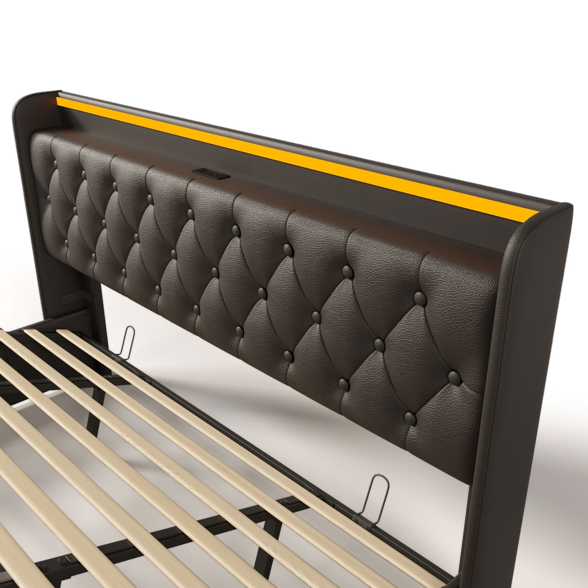 Upholstered Bed, 360 Surround LED Function, Remote Control, Hydraulic Storage Bed With USB, Type-C Charging (Without Mattress) by HouseOfZazla
