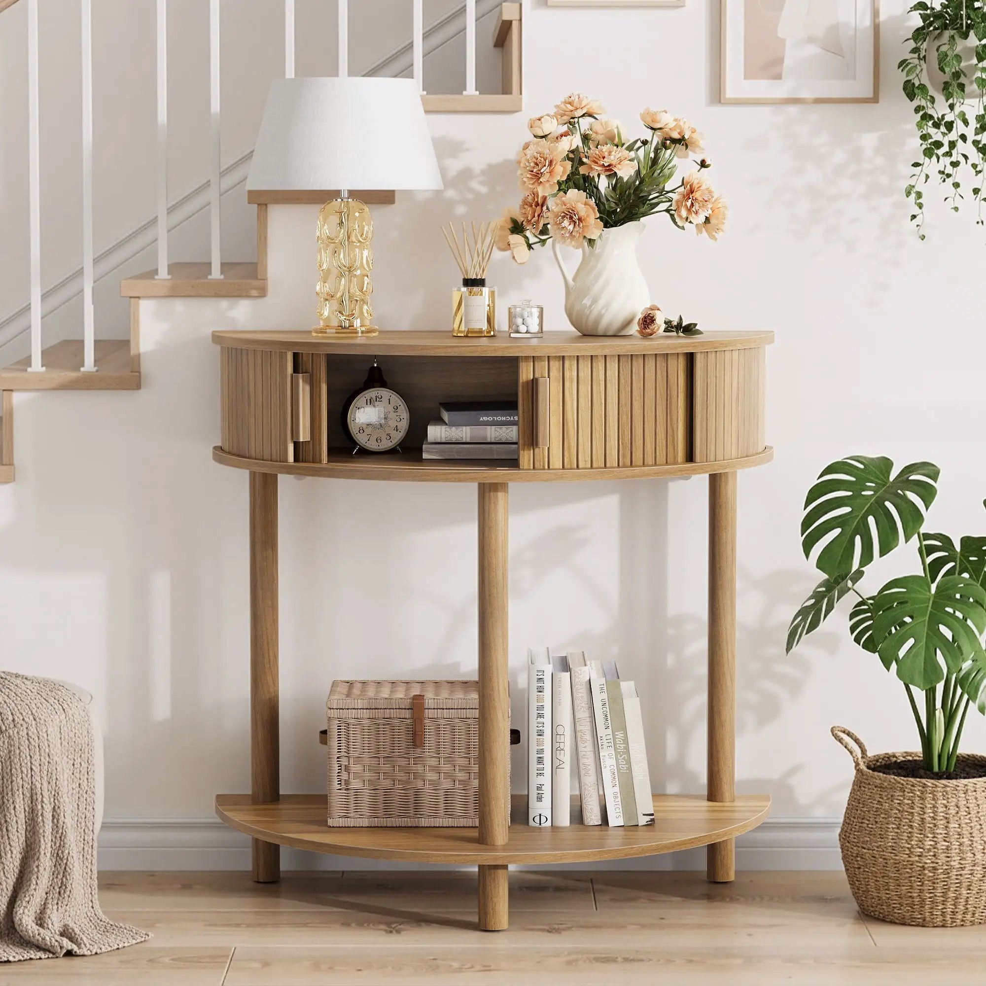 Half Moon Console Table For Living Room - Walnut by Unique Piece Furniture