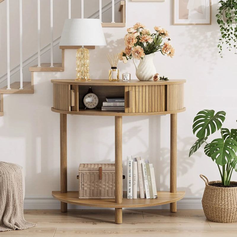Half Moon Console Table For Living Room - Walnut by Unique Piece Furniture