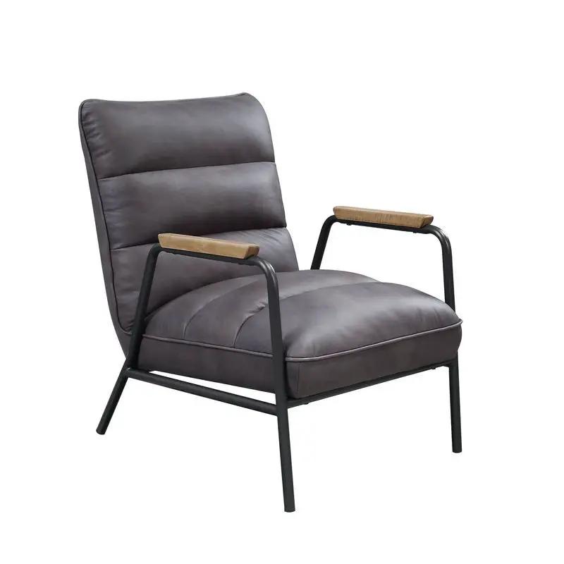 Nignu - Accent Chair - Gray Top Grain Leather & Matt Iron by Unique Piece Furniture