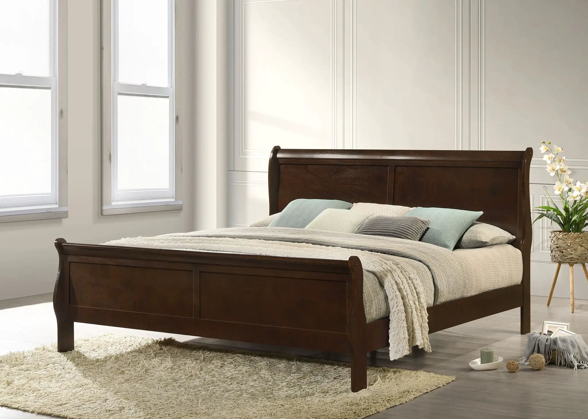 Louis Philippe Wood Eastern King Sleigh Bed Cappuccino by Unique Piece Furniture