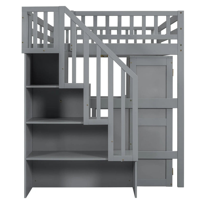 Loft Bed With Stairs, Bookshelf, Drawers, Desk & Wardrobe, Space Saving Multifunctional Furniture by HouseOfZazla