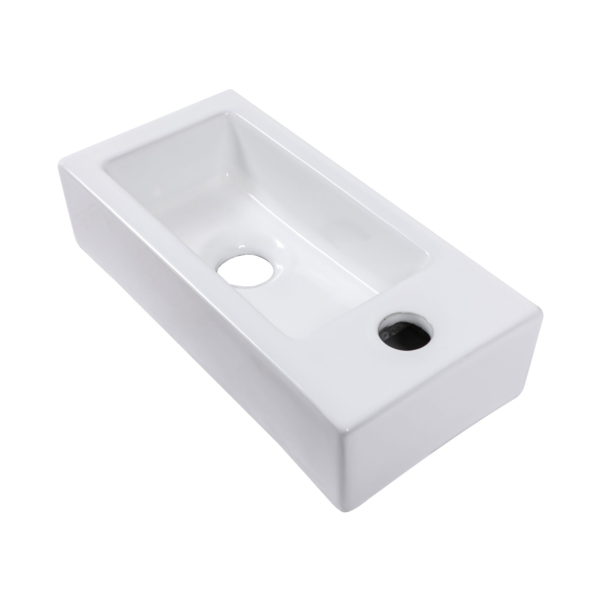 Modern Ceramic Rectangle Wall Mount Bathroom Sink With Single Faucet Hole - White by HouseOfZazla
