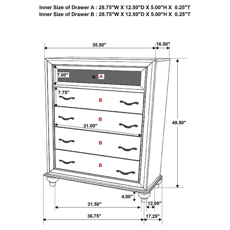 Randall - 5 Drawer Chest - White