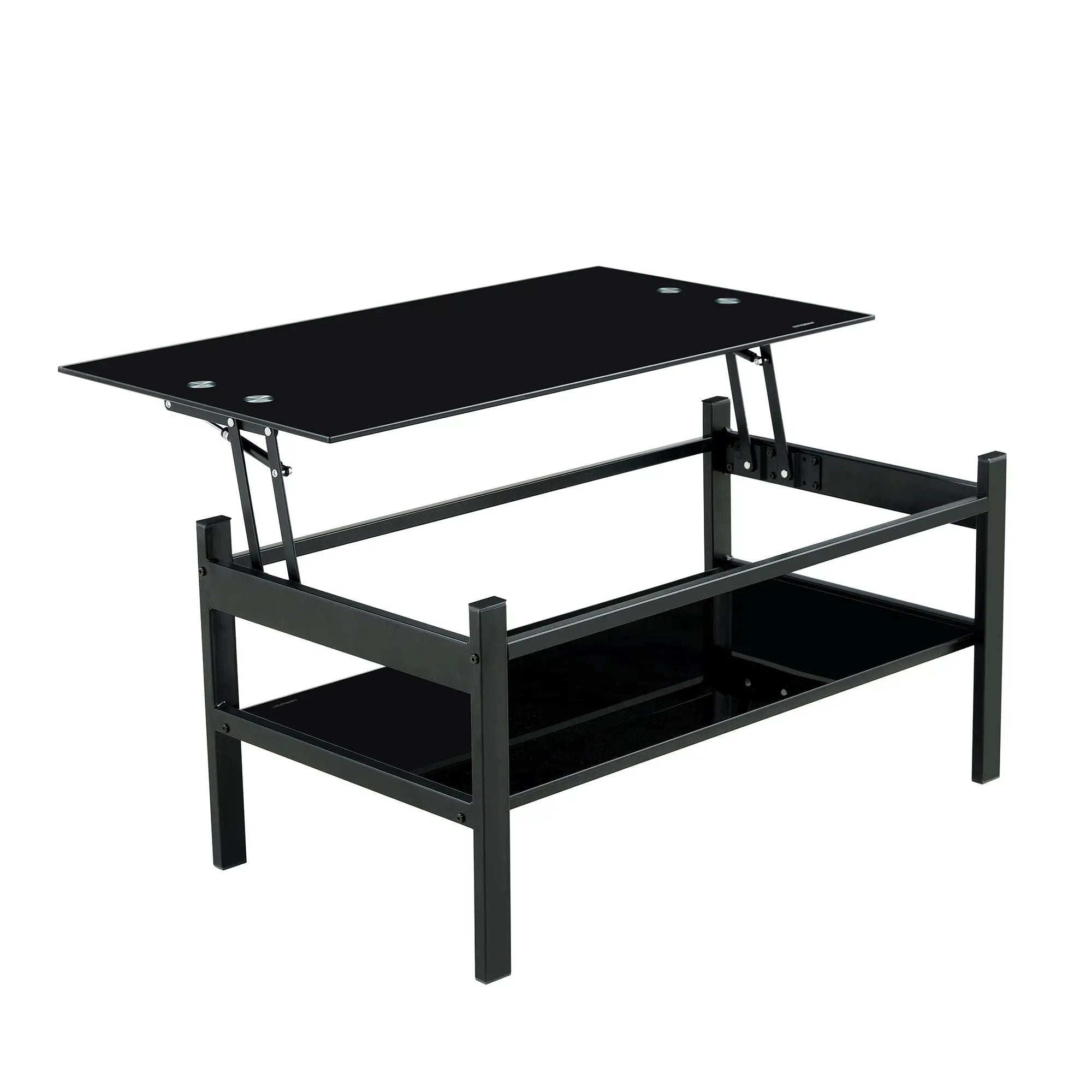 Glass Lift Top Coffee Table, Modern Simple 2-Layer Tempered Glass Coffee Table For Living Room - Black by Unique Piece Furniture