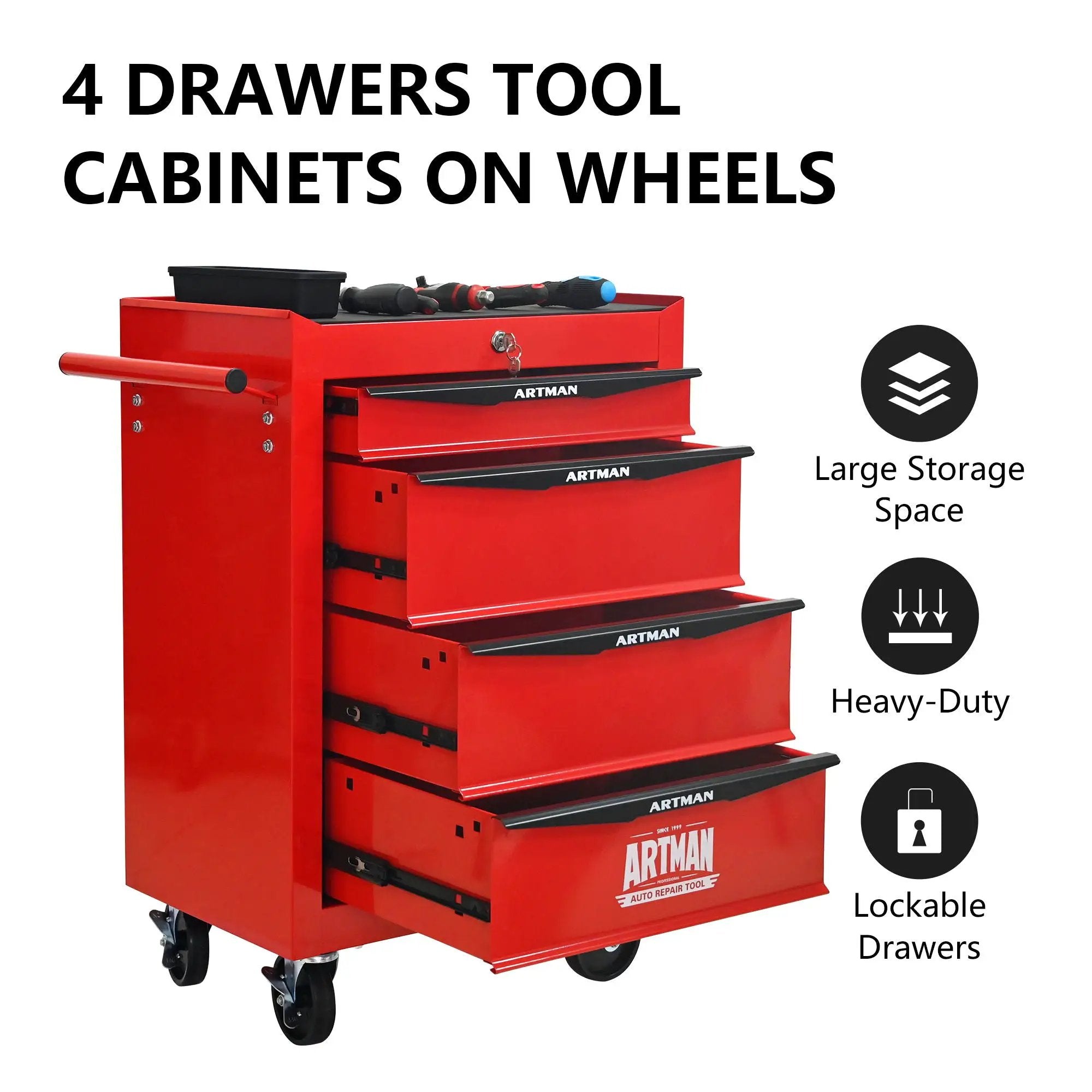 Rolling Metal Tool Chest With Drawers, Steel Storage Cabinet With Ball Bearing Slides by HouseOfZazla