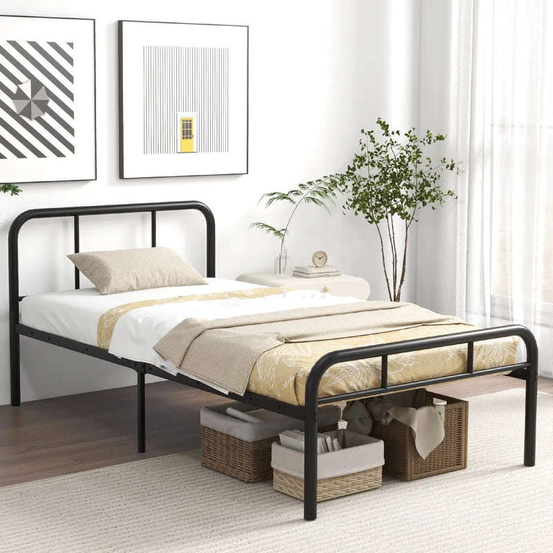 Modern Metal Platform Bed with Headboard and Footboard-Black by DirectDeals