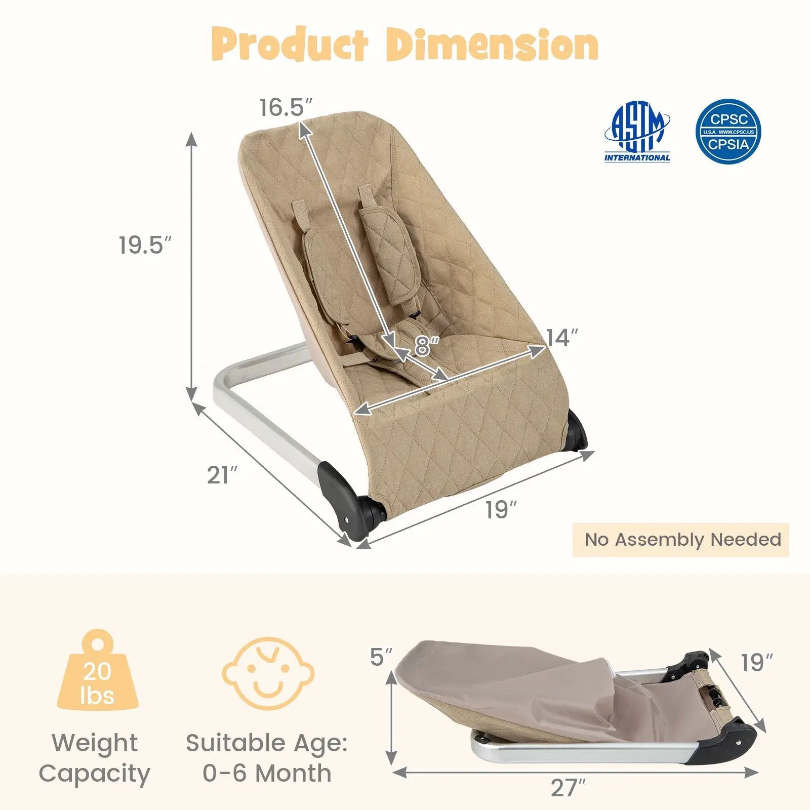Baby Bouncer Seat with Aluminum and Metal Frame by DirectDeals