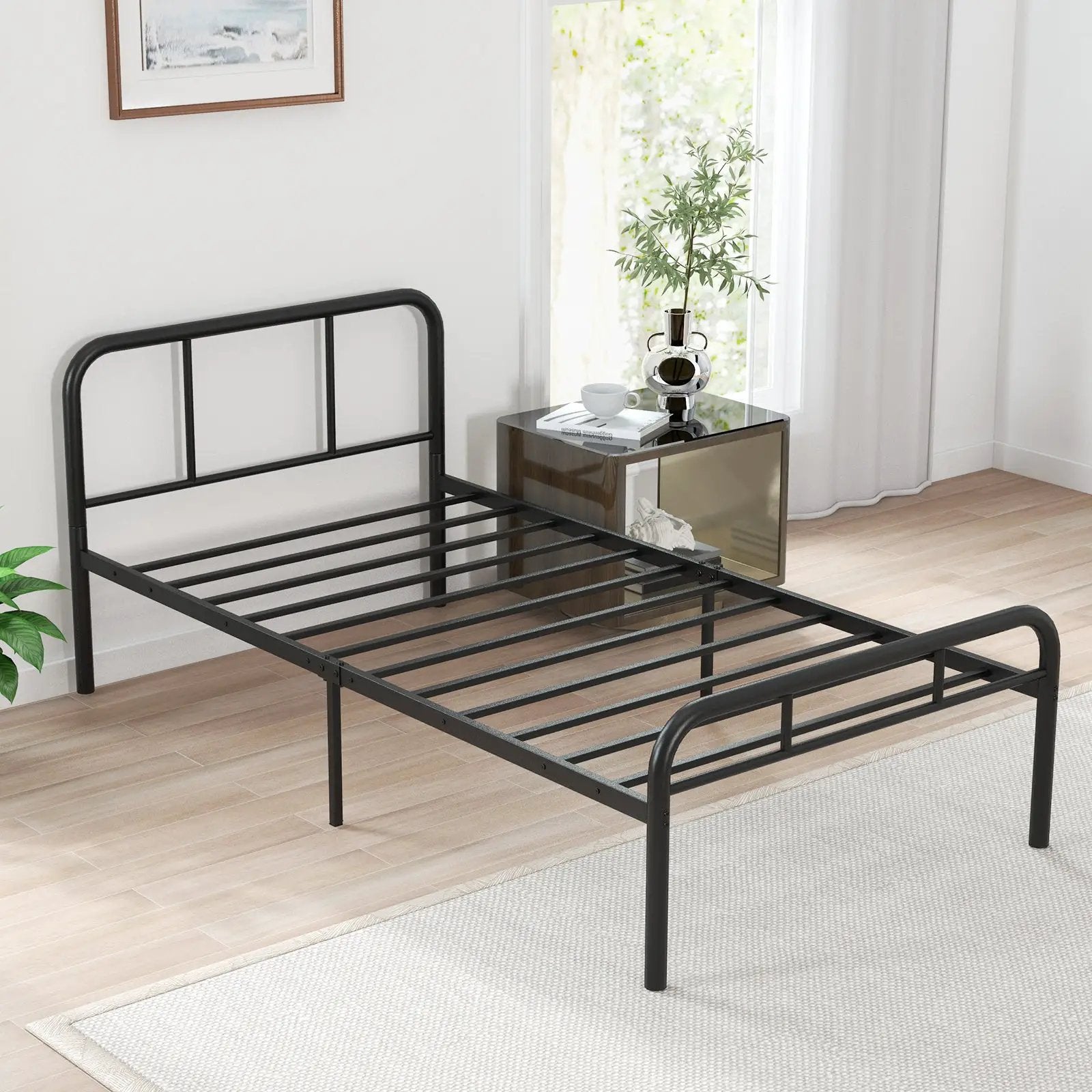 Modern Metal Bed Frame with Curved Headboard and Footboard-Twin Size by DirectDeals