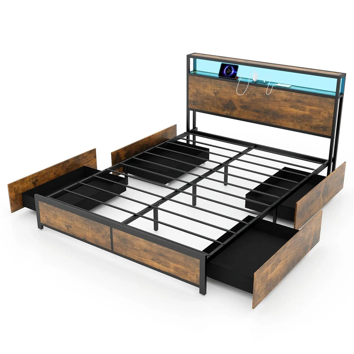 Full/Queen Size Bed Frame with Smart LED Lights and Storage Drawers, photo 9 of 9