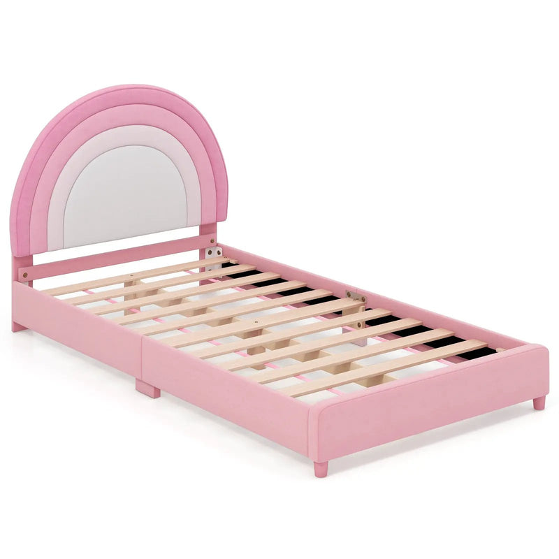 Twin Bed Frame with Height-Adjustable Headboard and Sturdy Wooden Slats by DirectDeals
