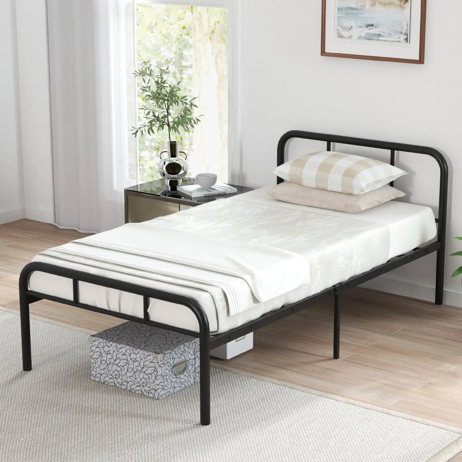 Modern Metal Bed Frame with Curved Headboard and Footboard-Twin Size by DirectDeals