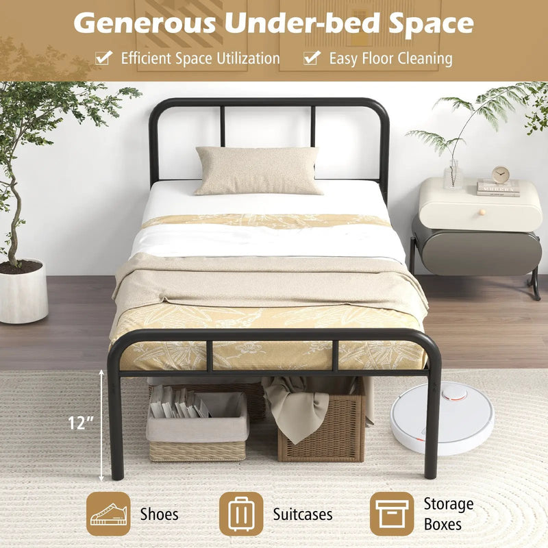 Modern Metal Bed Frame with Curved Headboard and Footboard-Twin Size by DirectDeals