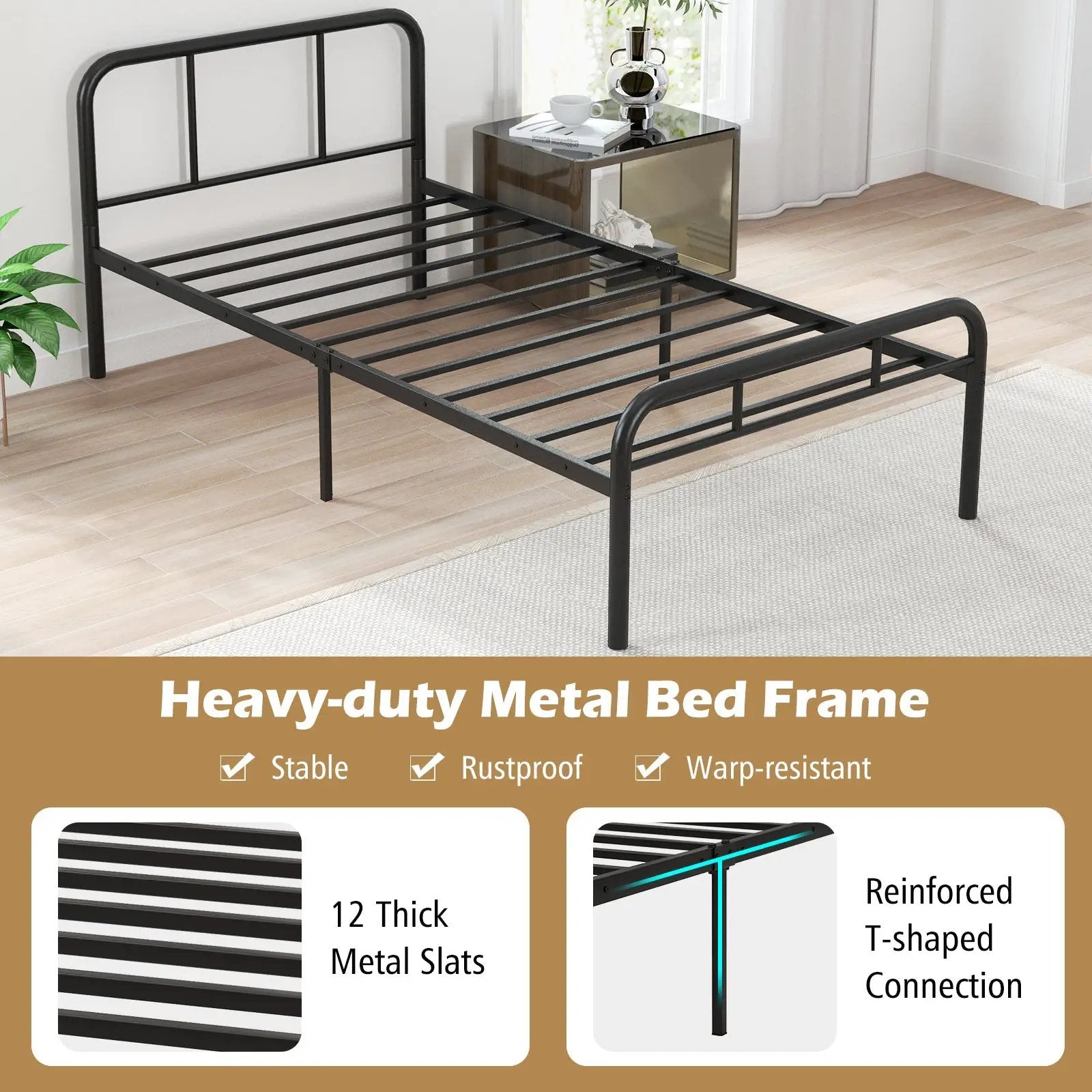 Modern Metal Bed Frame with Curved Headboard and Footboard-Twin Size by DirectDeals