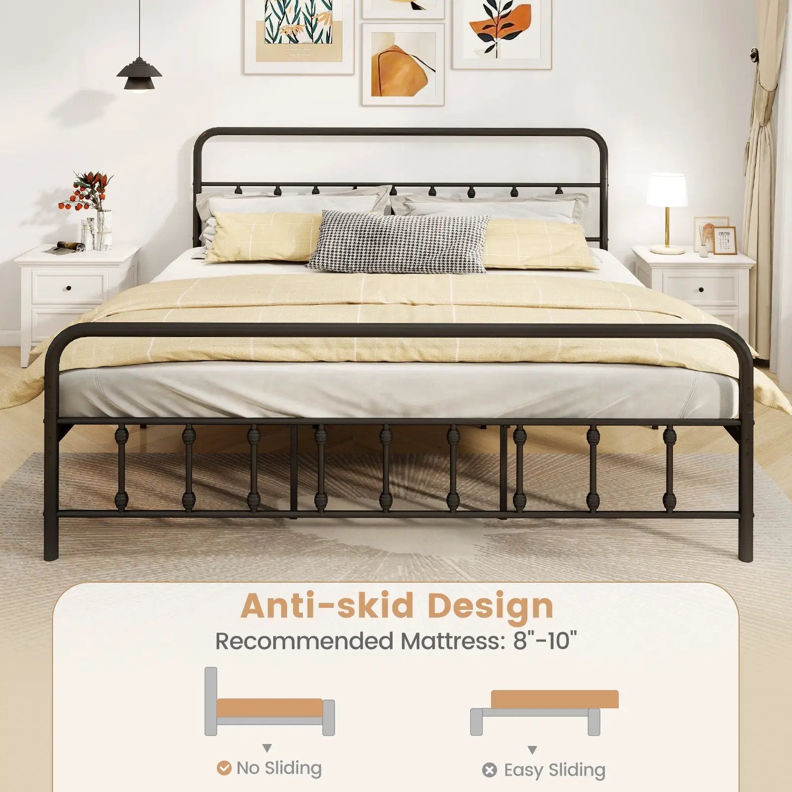 Bed Frame with Headboard and Under Bed Storage Black by DirectDeals