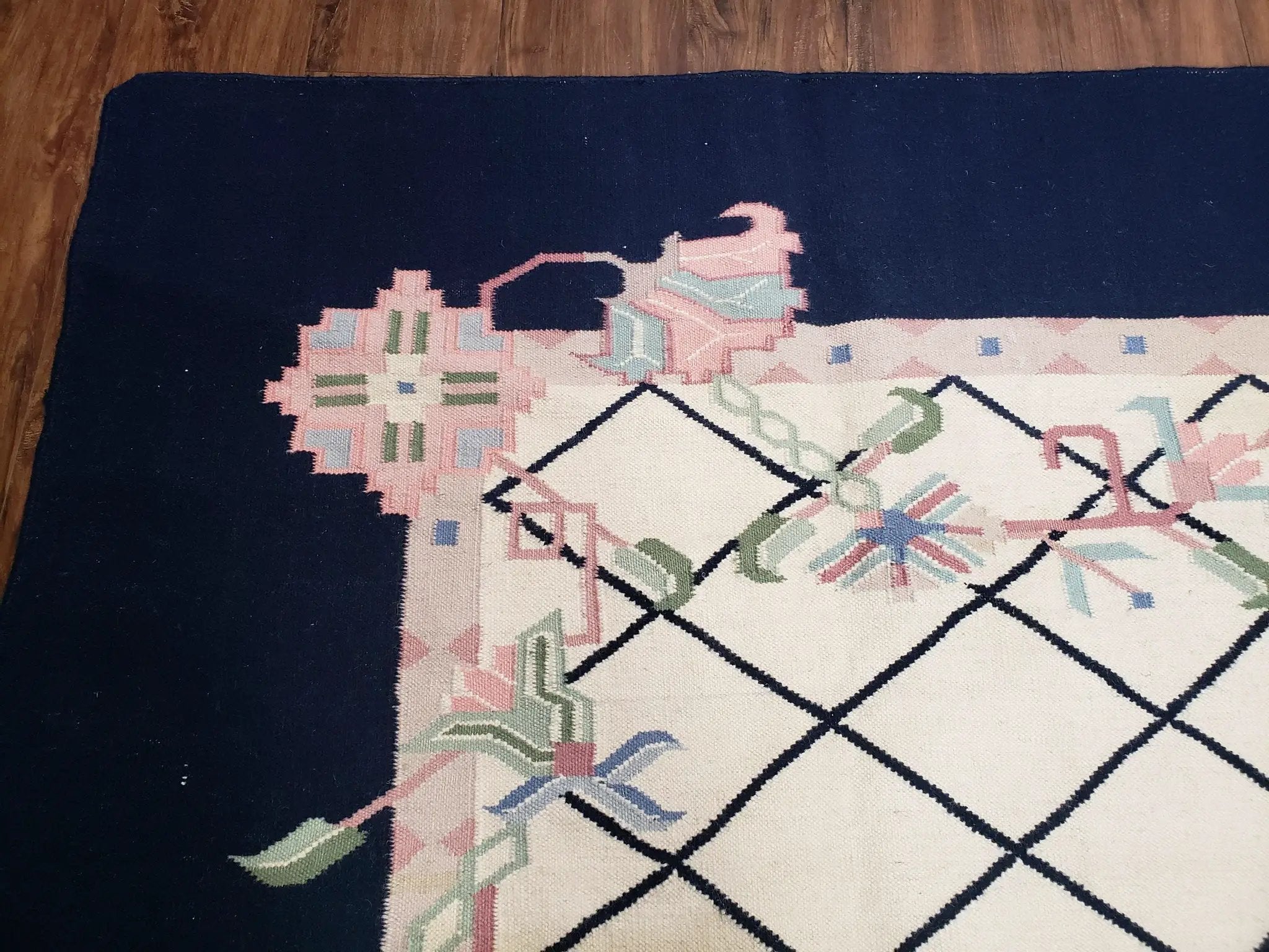 Vintage Dhurrie Rug, Indian Dhurrie 8x11 - 9x11, Wool Hand-Woven Ivory & Black Indo Carpet, Large Flat Weave Rug Living Room Rug Black White by Jewel Rugs
