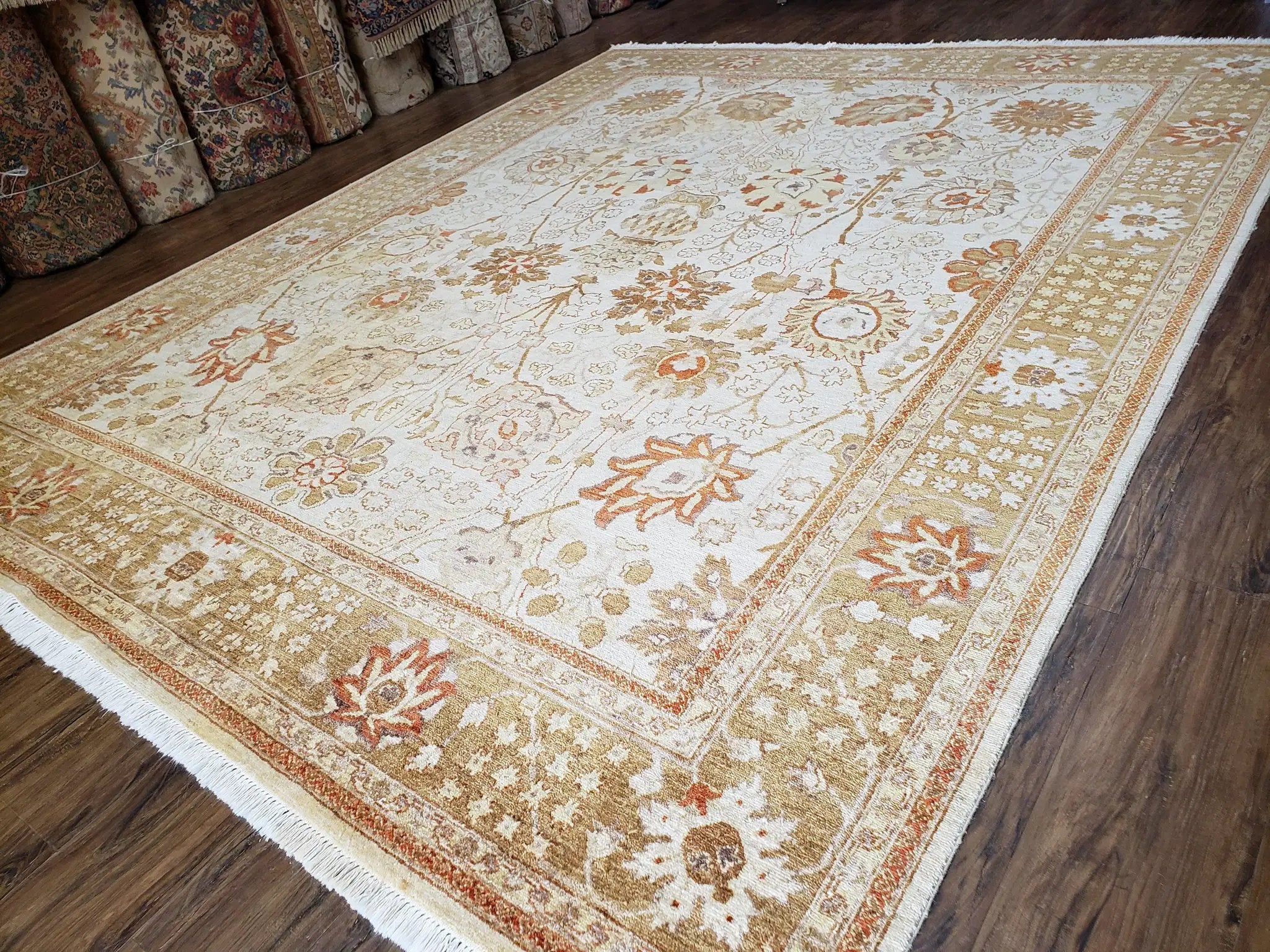 8x10 Oushak Rug, Pakistani Peshawar Wool Carpet, Beige Tan by Jewel Rugs