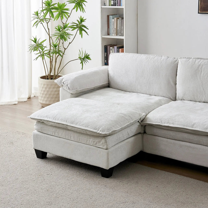 Living Room Furniture Sofa Luxury Couch Four Seater with Two Ottomans Soft Chenille Upholstered U Shape Sofa by HouseOfZazla