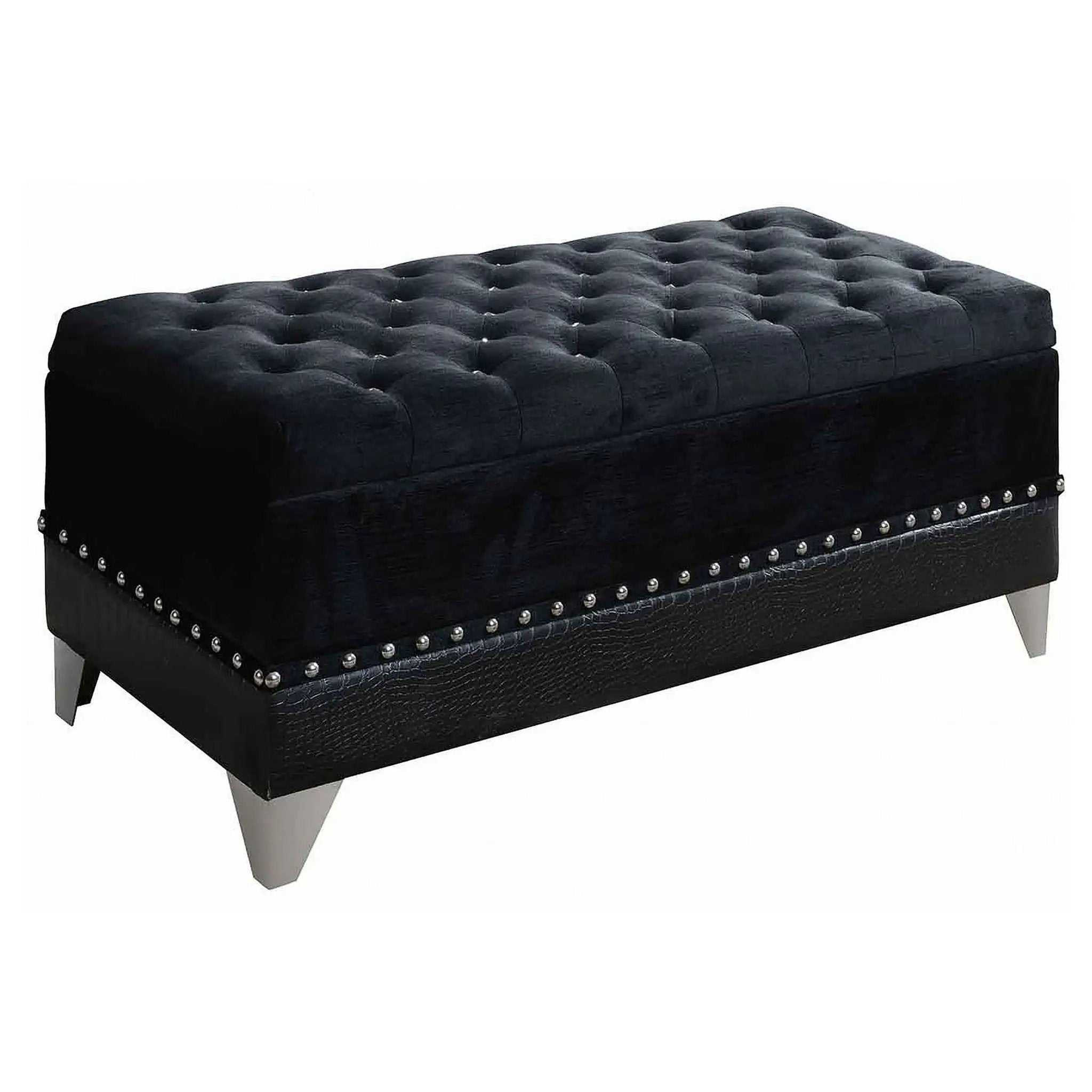 Barzini Velvet Upholstered Tufted Storage Bench Black by Unique Piece Furniture
