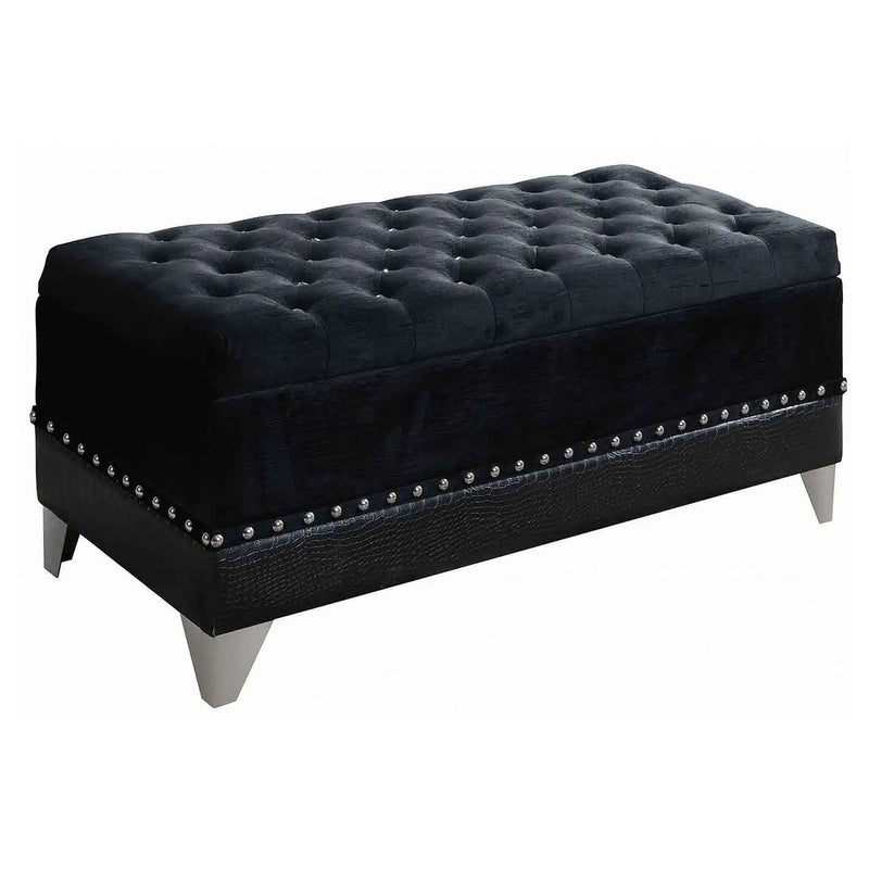 Barzini Velvet Upholstered Tufted Storage Bench Black by Unique Piece Furniture