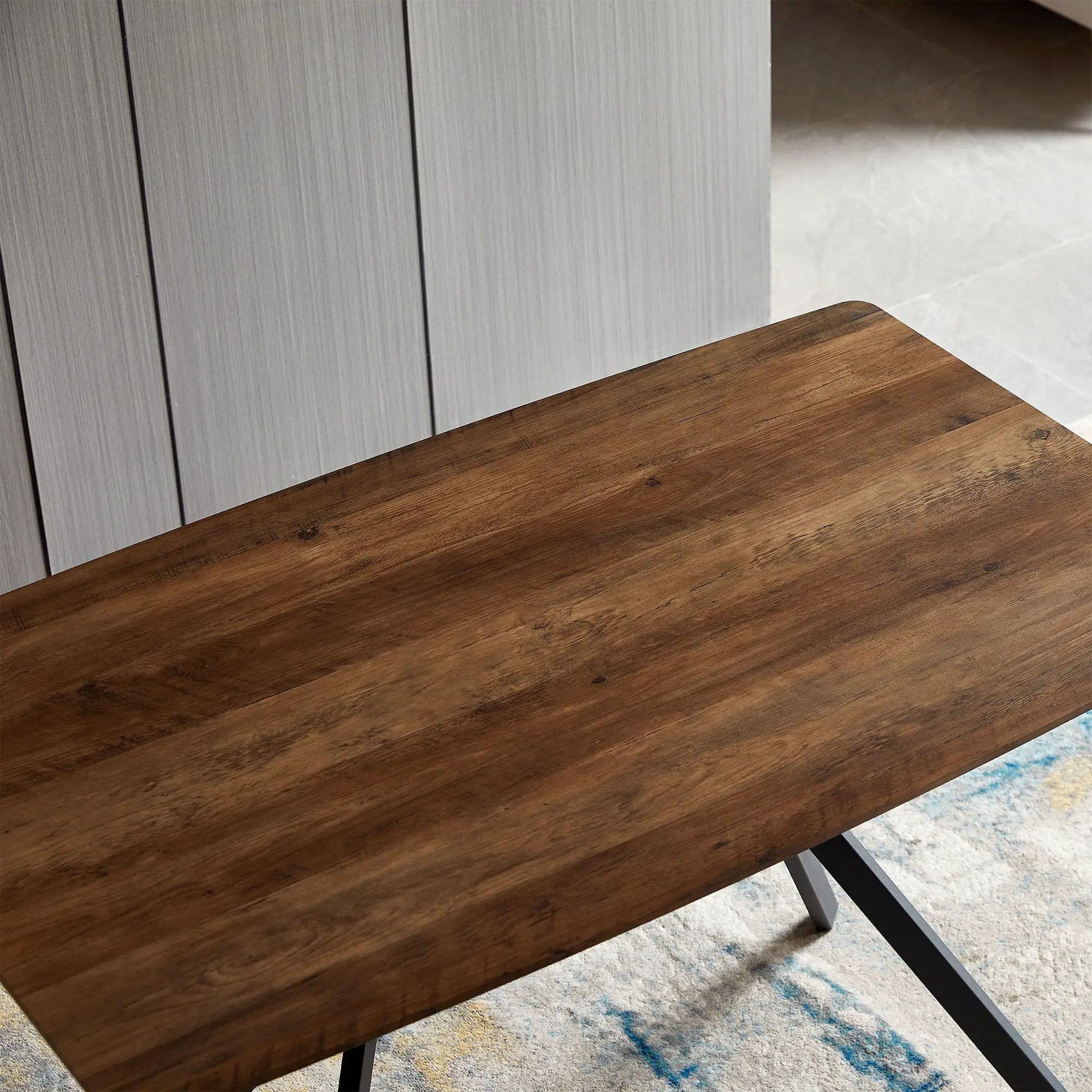 Modern Minimalist Style Dining Table MDF Wooden Top Metal Shelf Metal Heat Transfer Legs Leveling Feet For Dining Room Kitchen Office Table - Walnut / Black by Unique Piece Furniture