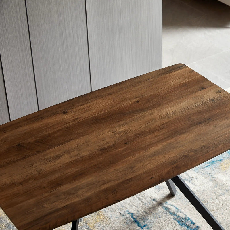 Modern Minimalist Style Dining Table MDF Wooden Top Metal Shelf Metal Heat Transfer Legs Leveling Feet For Dining Room Kitchen Office Table - Walnut / Black by Unique Piece Furniture