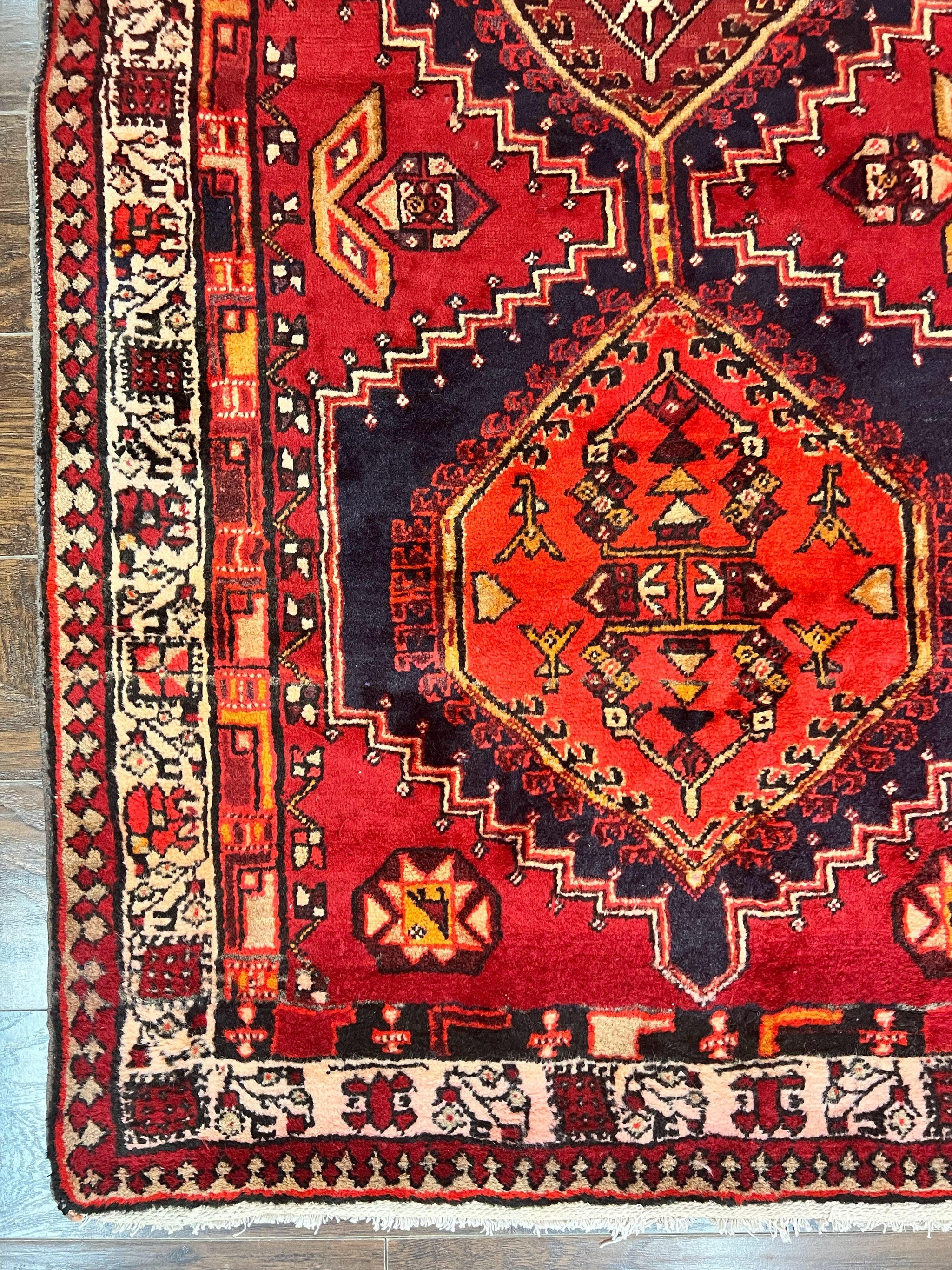 Persian Heriz Runner Rug 3.7 x 11, Persian Tribal Runner, Handmade Wool, Medallions, Geometric, Red, Antique Vintage Hand Knotted Rug by Jewel Rugs