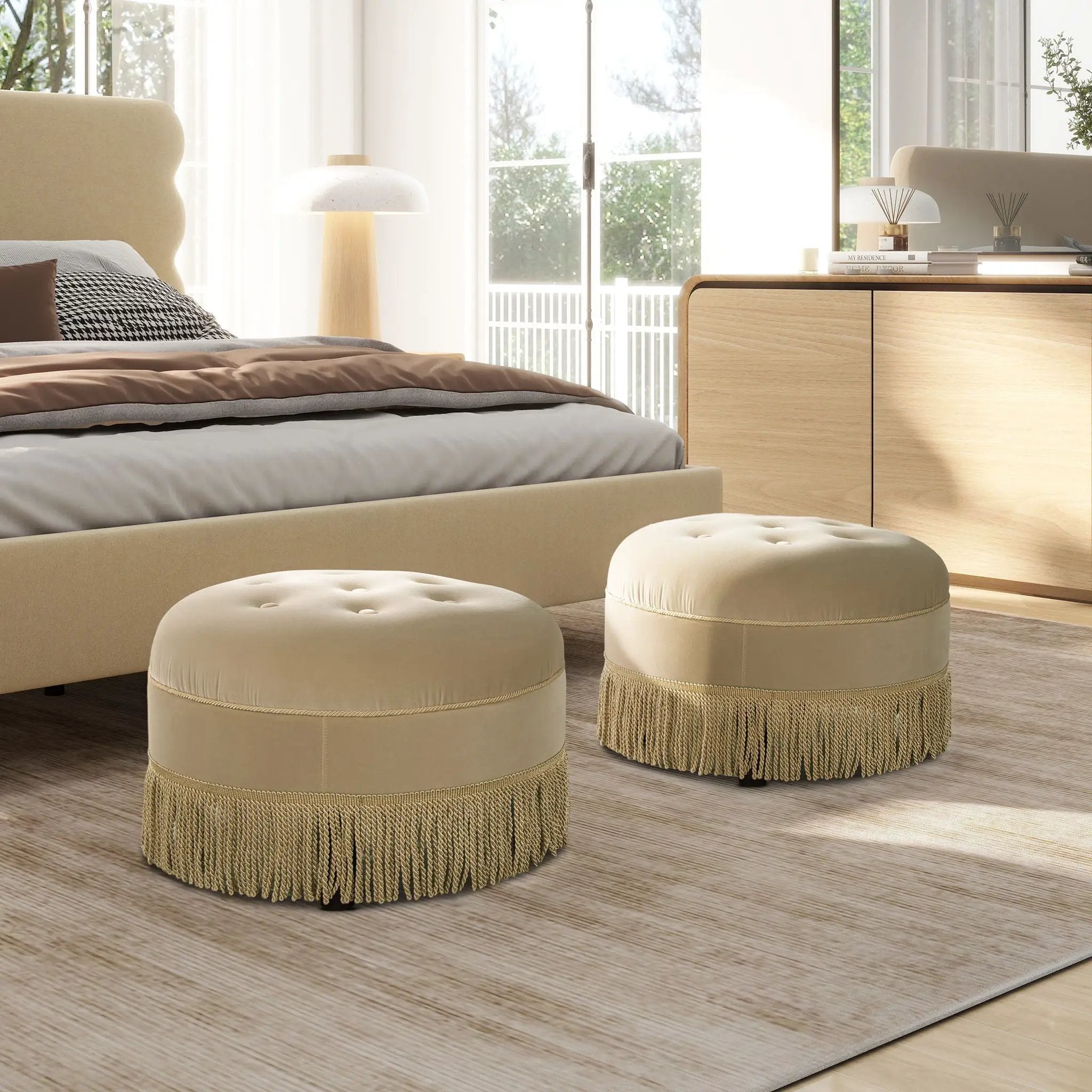 Yolanda - Round Upholstered Accent Ottoman by HouseOfZazla