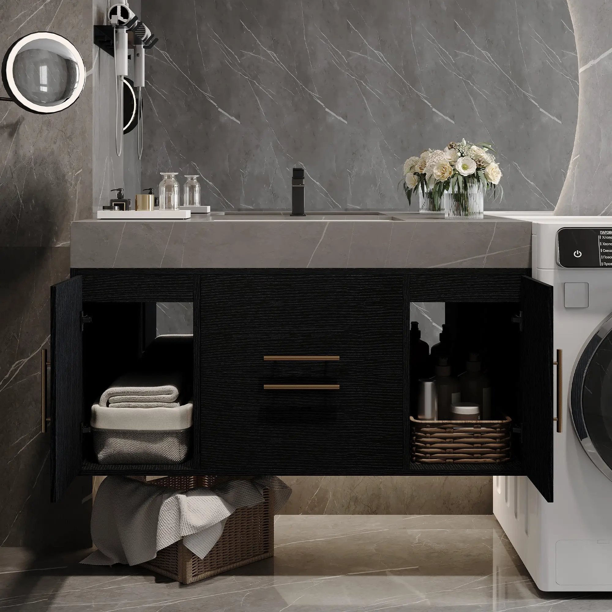 39.4 Inches Single Contemporary Floating Bathroom Vanity by HouseOfZazla