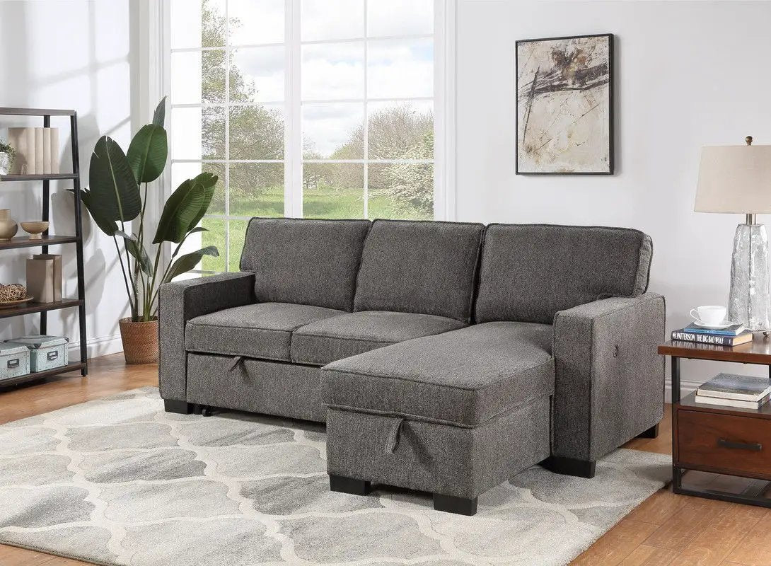Estelle - Fabric Reversible Sleeper Sectional With Storage Chaise Drop-Down Table 2 Cup Holders And 2 USB Ports by HouseOfZazla