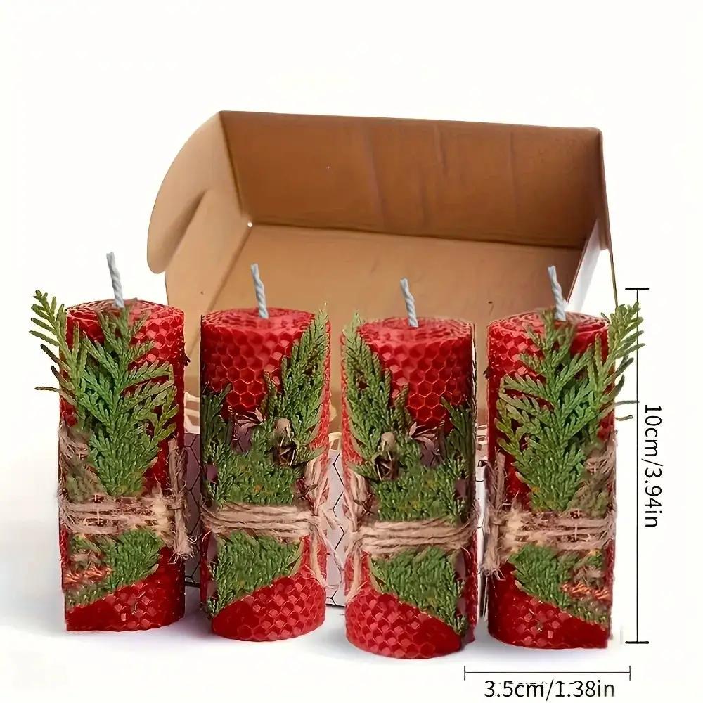 Beeswax Candles with Dried Flowers, Multicolor 4 Piece Oval Set by House Of Avana