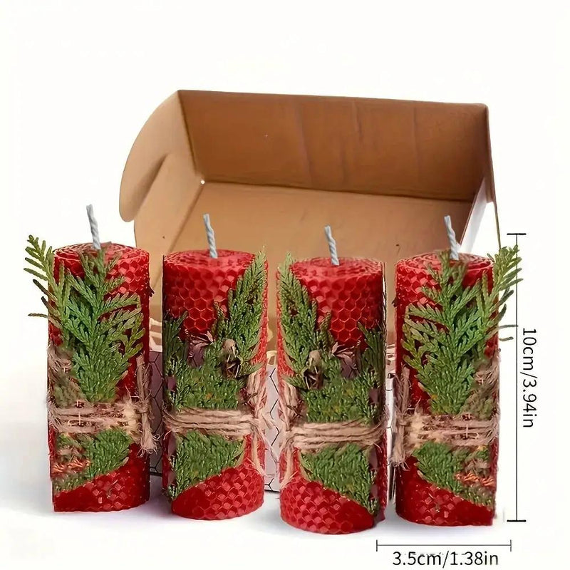 Beeswax Candles with Dried Flowers, Multicolor 4 Piece Oval Set by House Of Avana