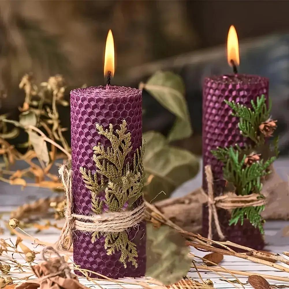 Beeswax Candles with Dried Flowers, Multicolor 4 Piece Oval Set by House Of Avana