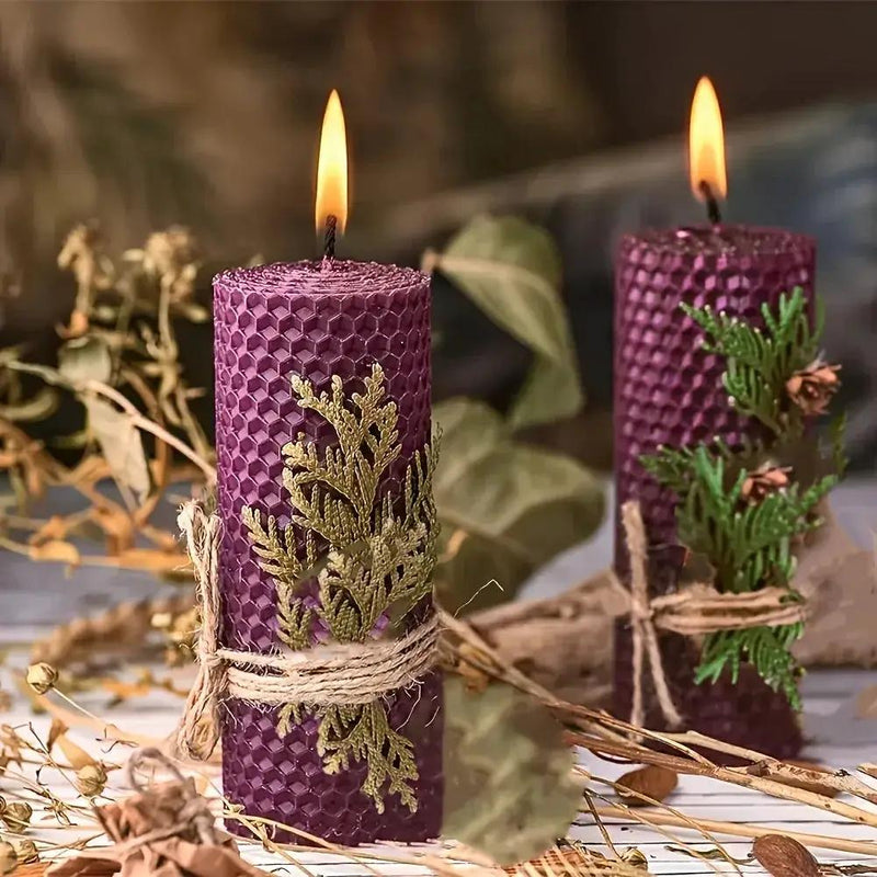 Beeswax Candles with Dried Flowers, Multicolor 4 Piece Oval Set by House Of Avana